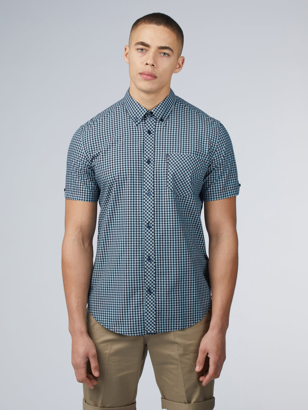 Ben Sherman Signature Short Sleeve Gingham Shirts Blue | BDUCNE-047