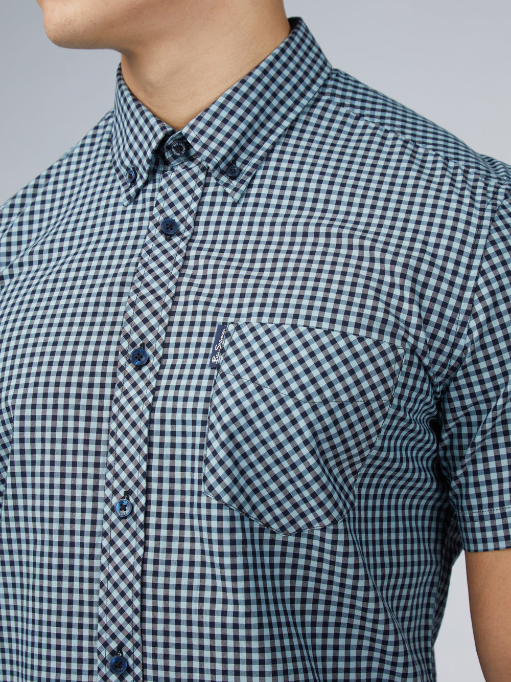 Ben Sherman Signature Short Sleeve Gingham Shirts Blue | BDUCNE-047