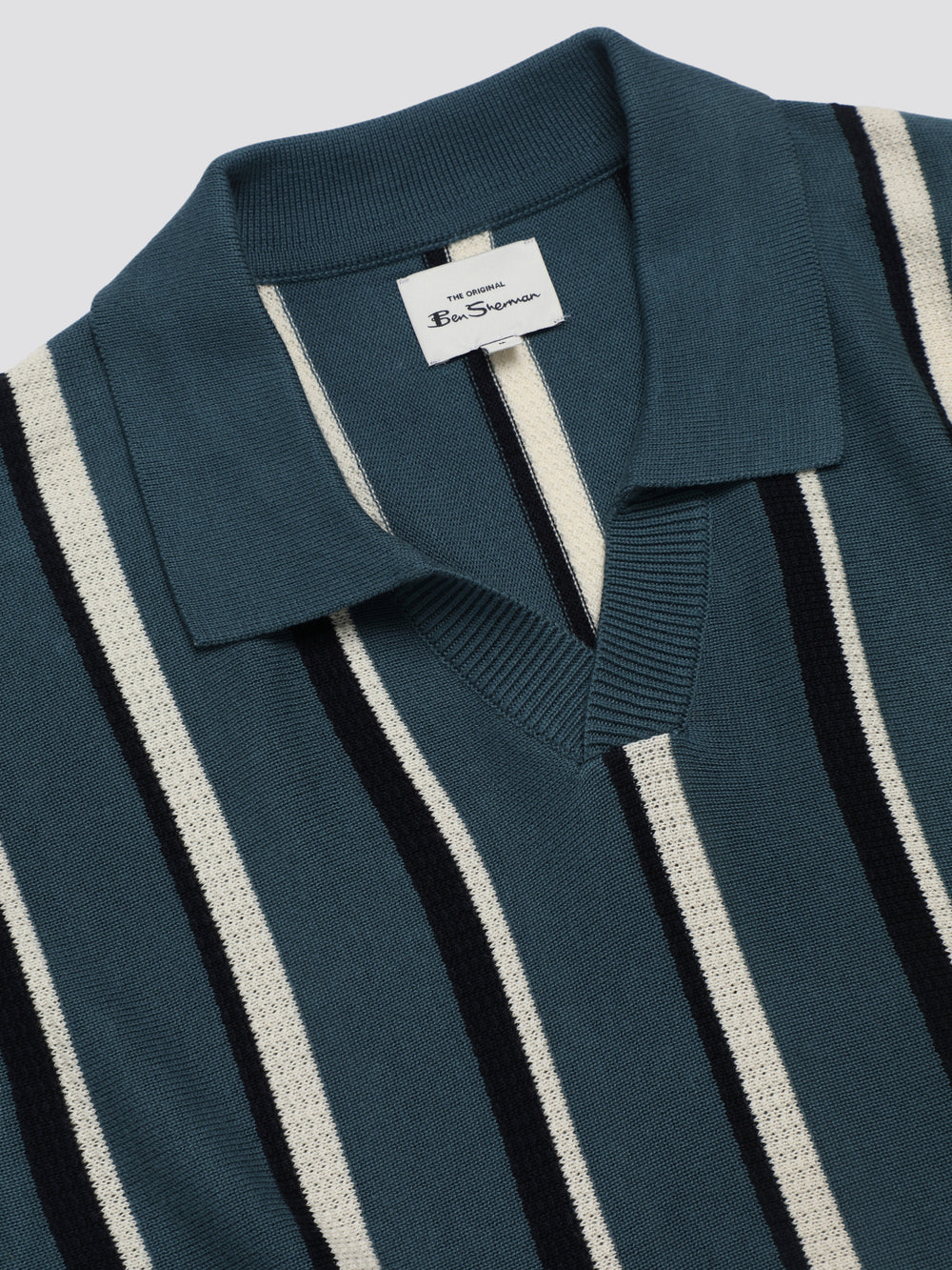 Ben Sherman Signature Vertical Stripe Open Neck Polo Knitwear Turquoise | BOVCXF-609