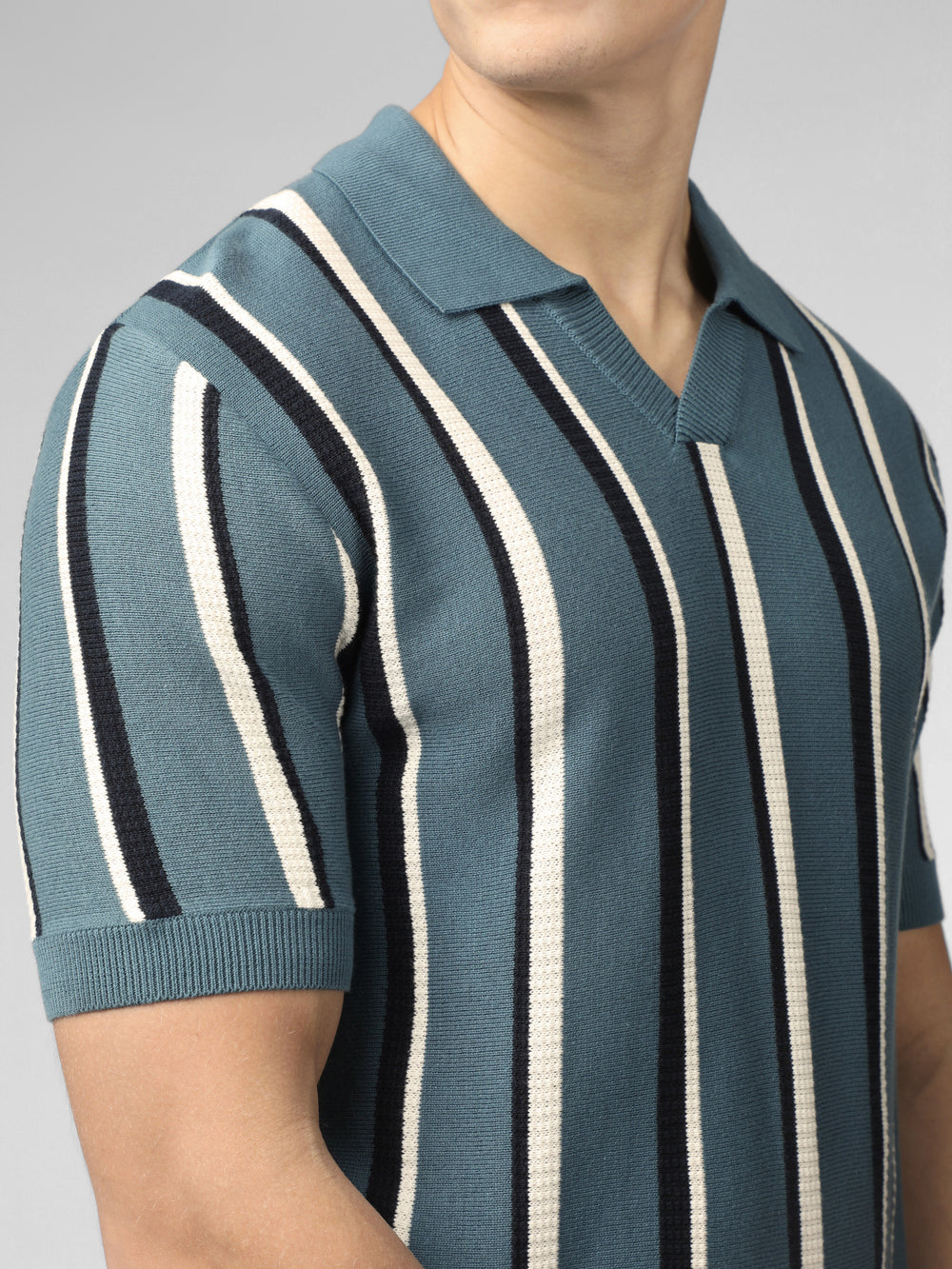 Ben Sherman Signature Vertical Stripe Open Neck Polo Knitwear Turquoise | BOVCXF-609