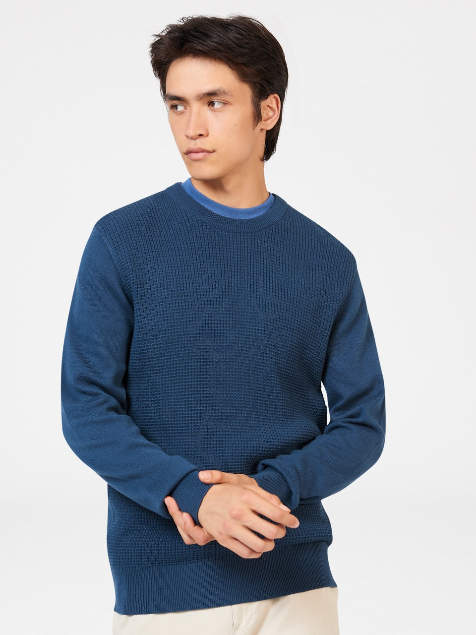 Ben Sherman Textured Crewneck Knitwear Indigo | FBSUOT-492