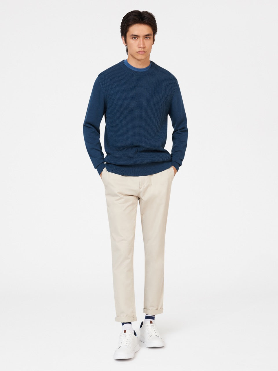 Ben Sherman Textured Crewneck Knitwear Indigo | FBSUOT-492