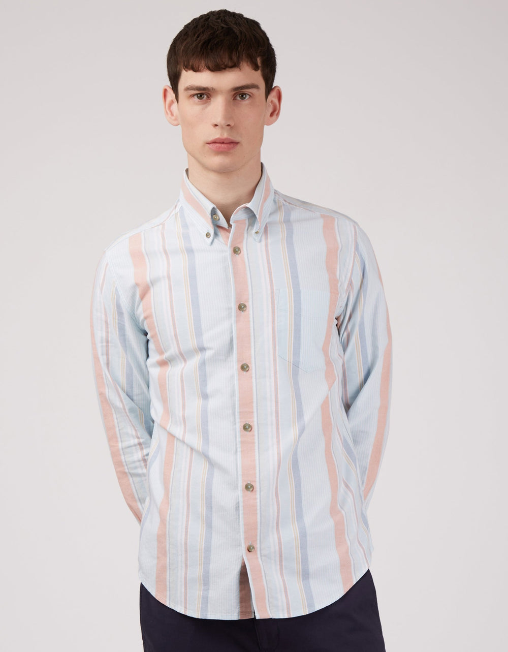 Ben Sherman The Oxford Ivy Stripe Long-Sleeve Shirts Blue | SEGMYD-630