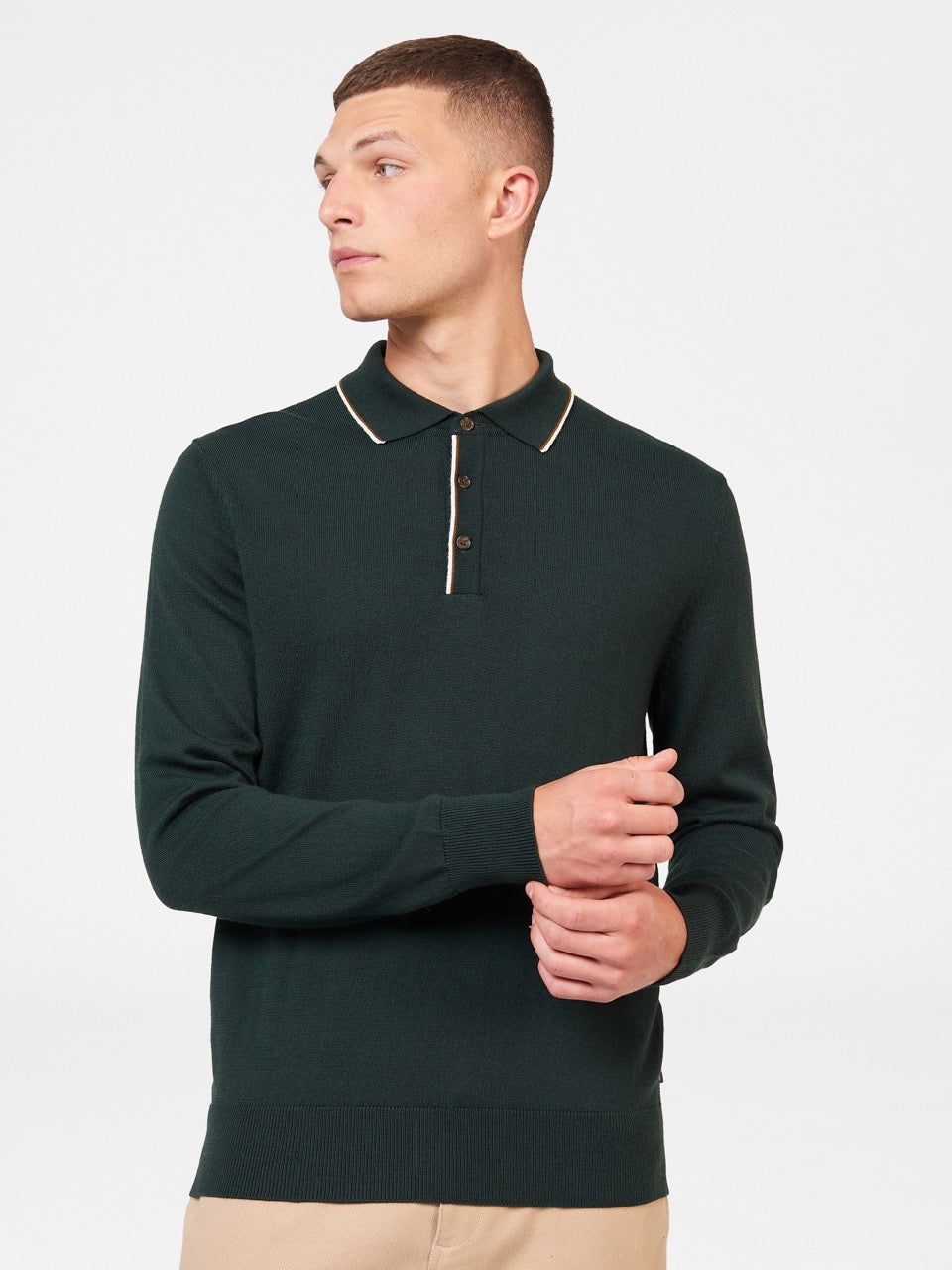 Ben Sherman Tipped Merino Polo Neck Sweaters Dark Green | JYEMDH-705