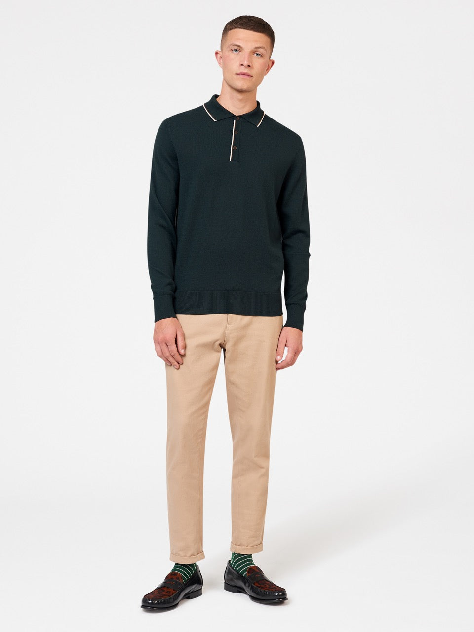 Ben Sherman Tipped Merino Polo Neck Sweaters Dark Green | JYEMDH-705